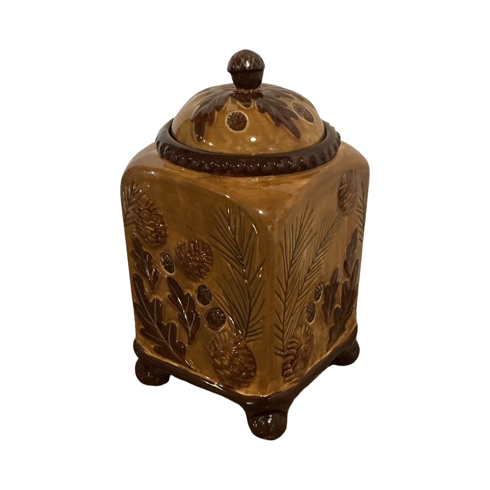 Heartfelt Kitchen Creations Ceramic Woodland Canister Pinecone Acorn Brown 9.5in - Picture 6 of 12